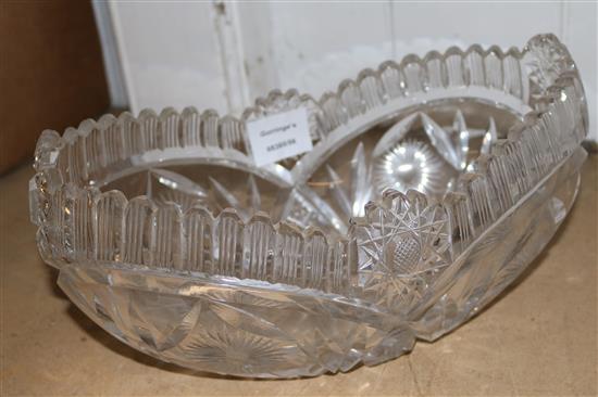 Cut glass boat shaped fruit bowl
